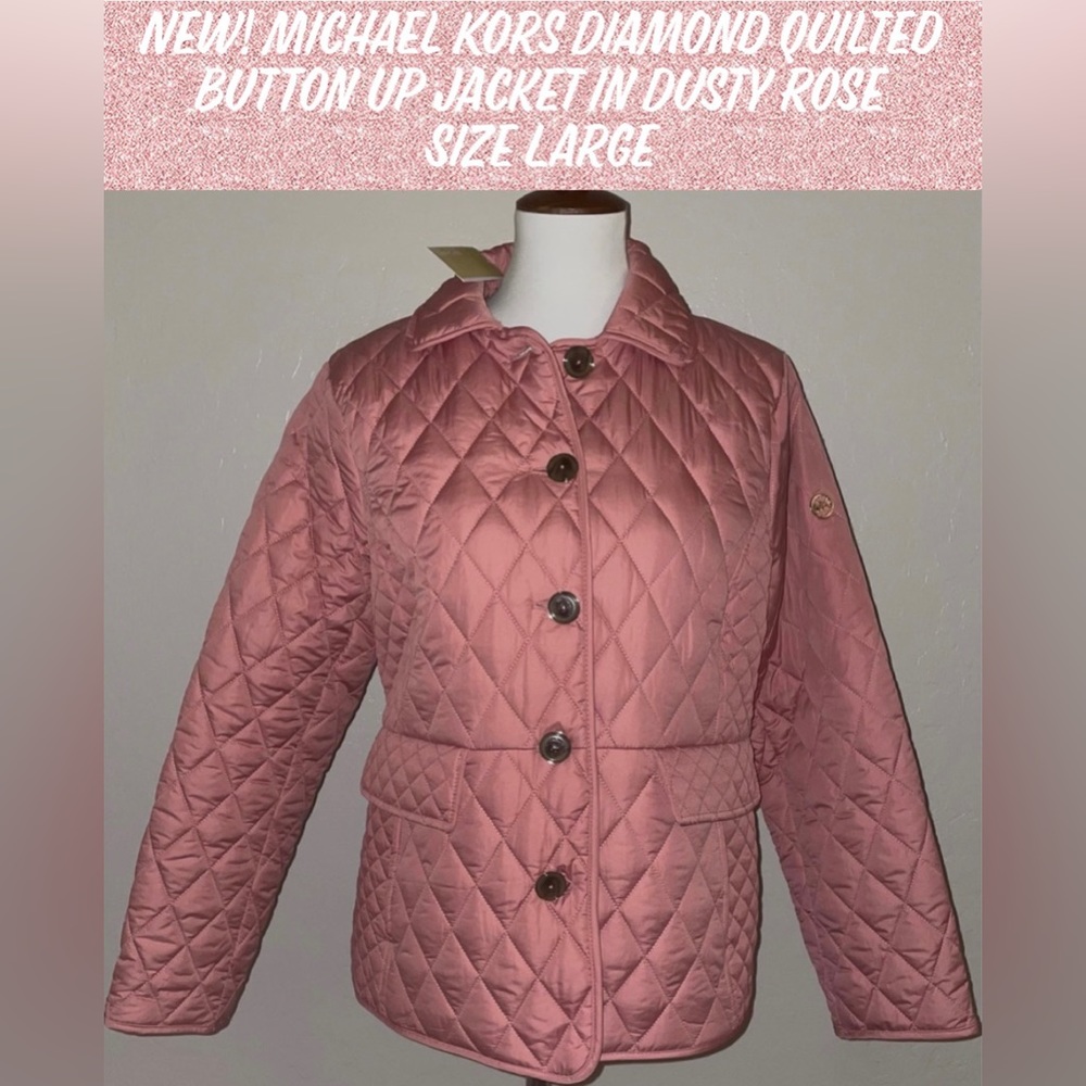 🎉HP🎉New! Michael Kors Diamond Quilted Button Up Jacket Dusty Rose Size Large🎀 - Picture 15 of 15